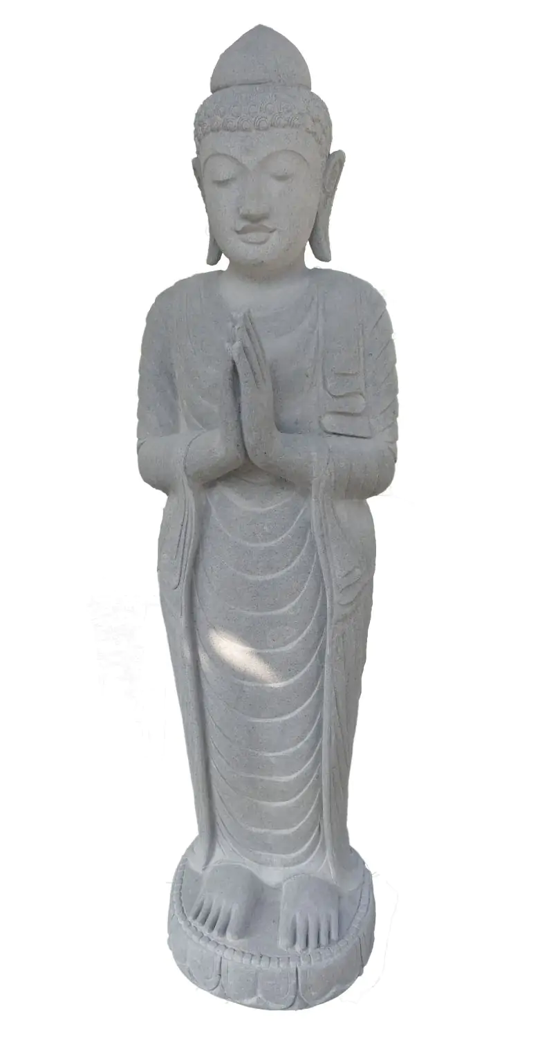  Product image 2 of the product “Standing Indian Buddha - gesture of greeting Namaste, in the sizes from 120 to 180cm. Regular cape, Natural finish ”